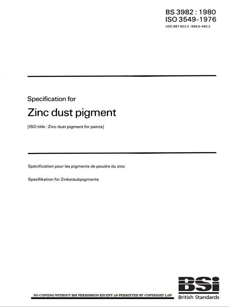 BS 3982-1980, ISO 3549-1976 Zinc dust pigment | PDF