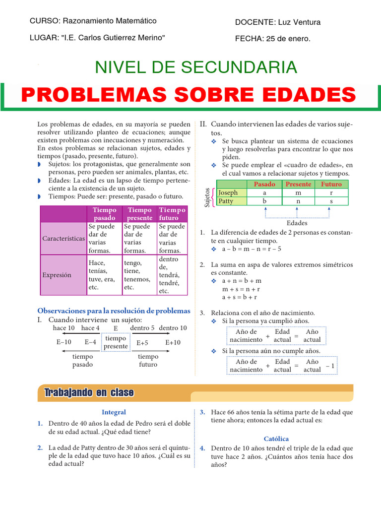 Problemas de Edades en Secundaria | PDF | Ecuaciones | Matemáticas
