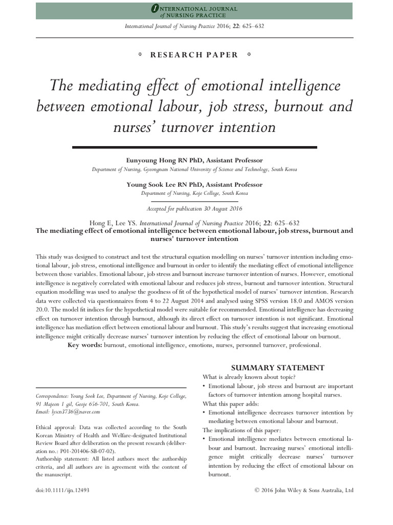 Emotional Intelligence and Nurse Turnover | PDF | Occupational Burnout ...