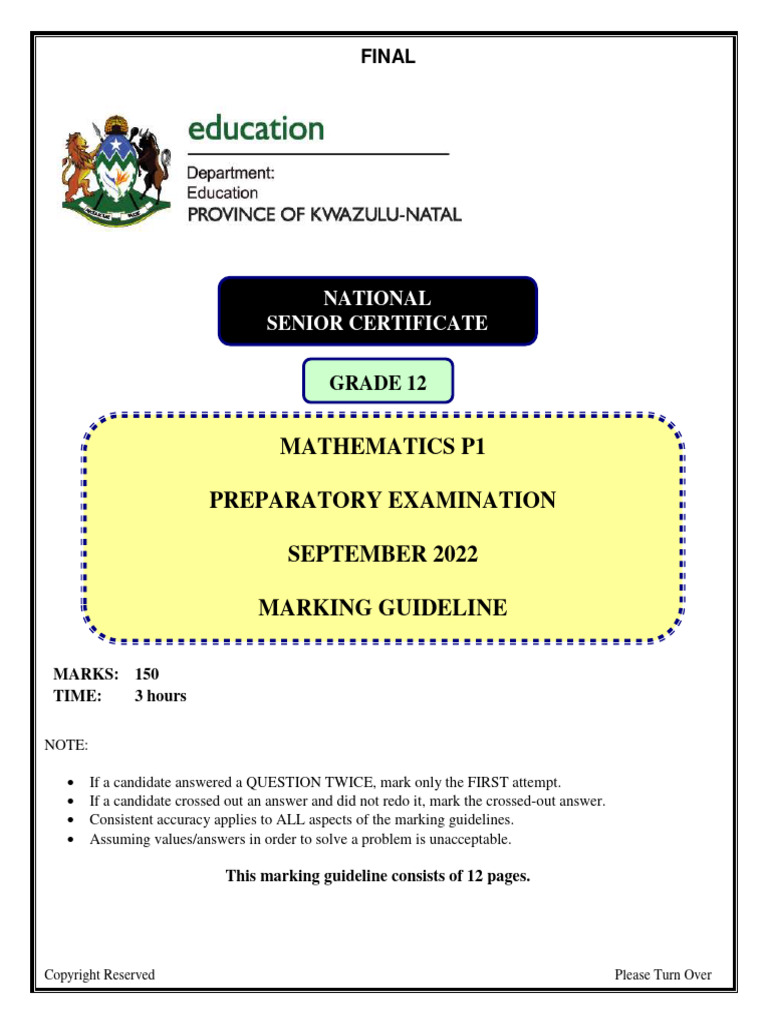 2022 Free State Maths P1 Trial Exam Memo PDF