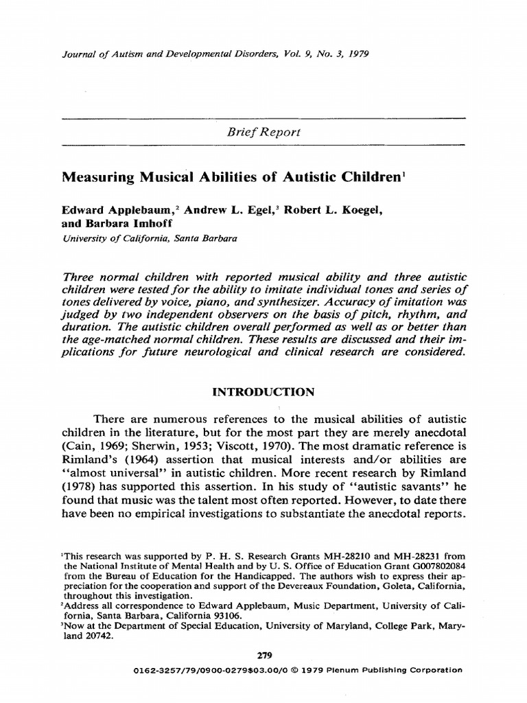Musical Abilities in Autistic Children | PDF | Autism Spectrum | Psychology
