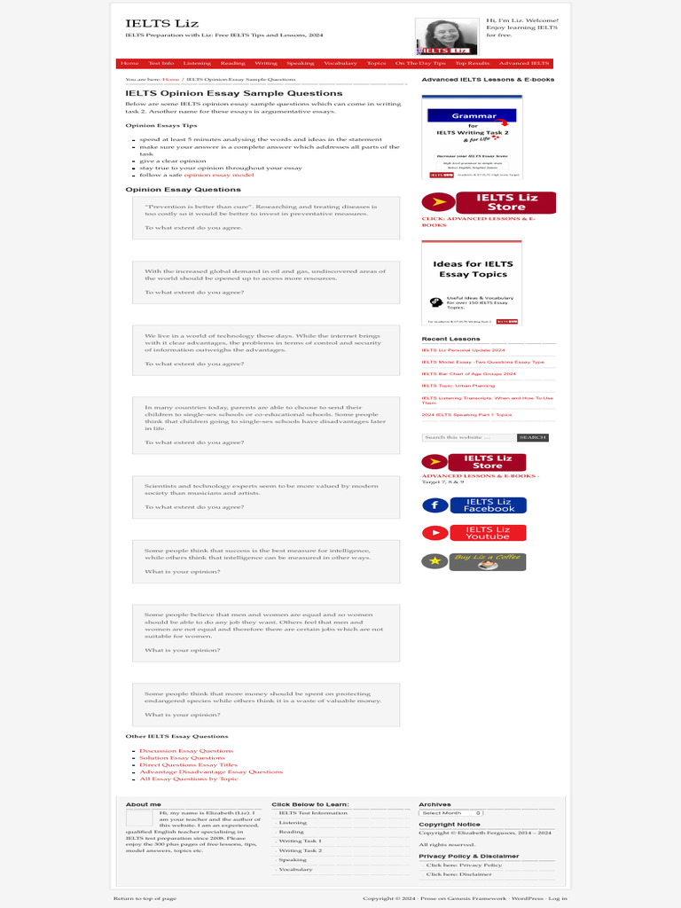 Ielts Opinion Essay Sample Questions