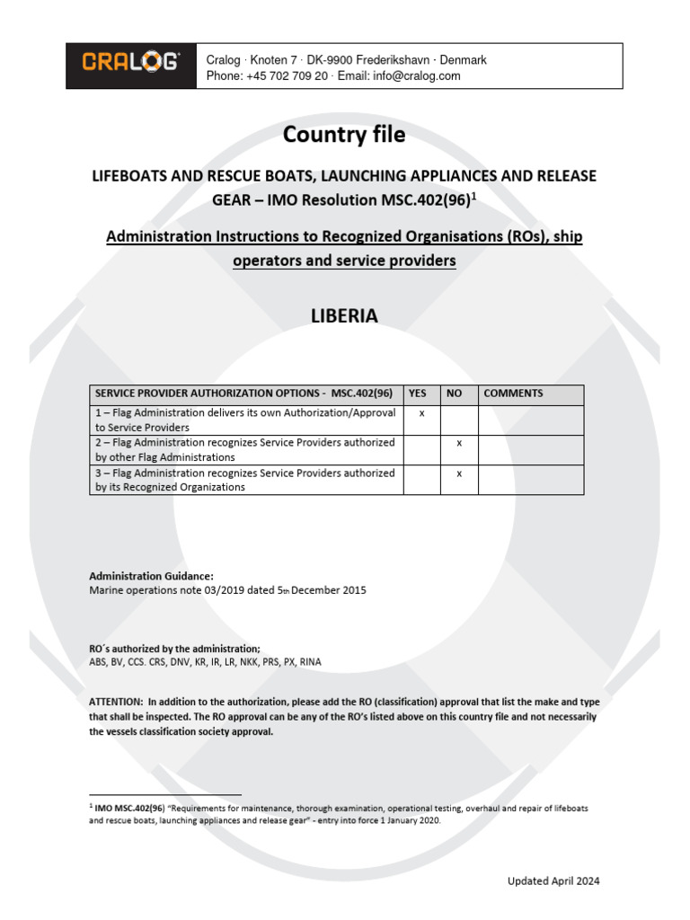 Liberia Lifeboat Service Provider Guidelines | PDF