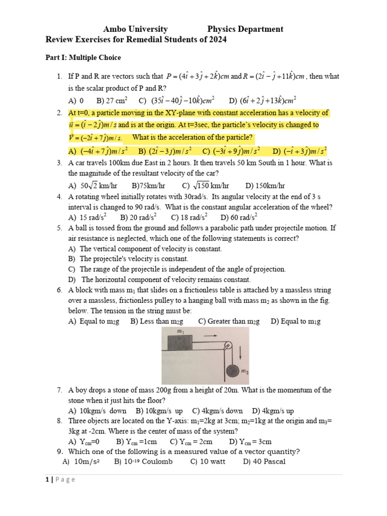 Remedial Physics Exercises | PDF | Acceleration | Velocity
