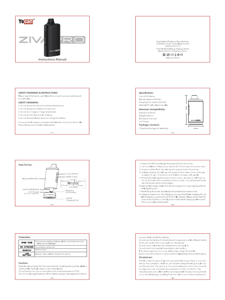 Yocan Ziva Pro User Manual PDF