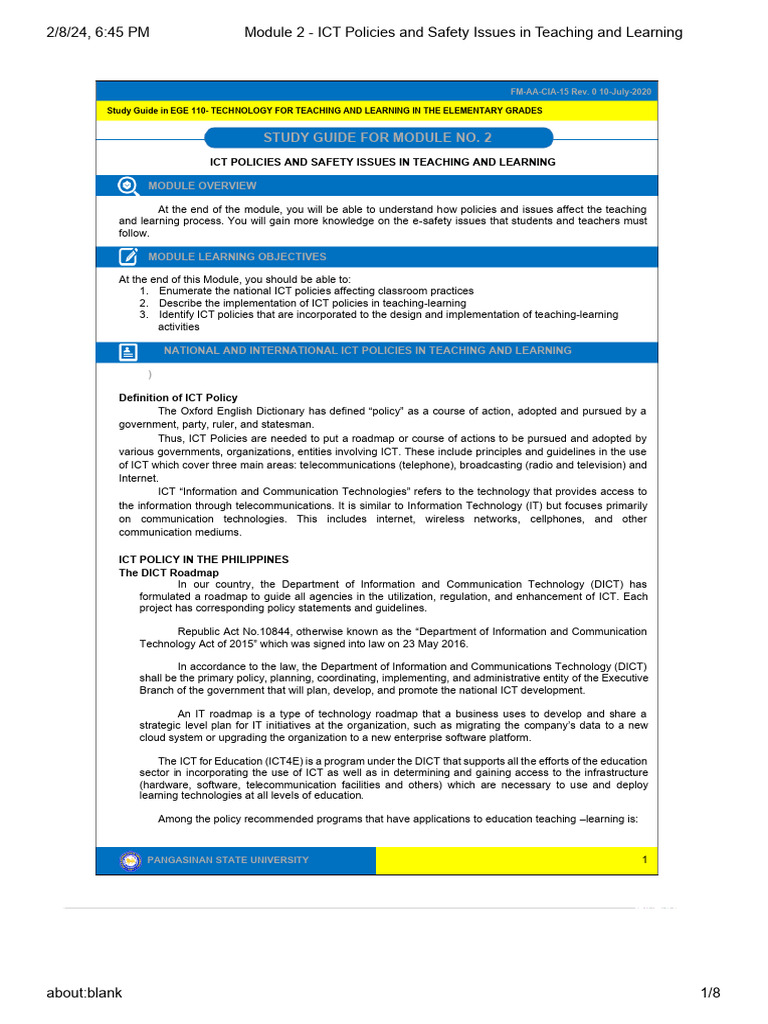 ICT Policies and Safety in Education | PDF | Educational Technology ...