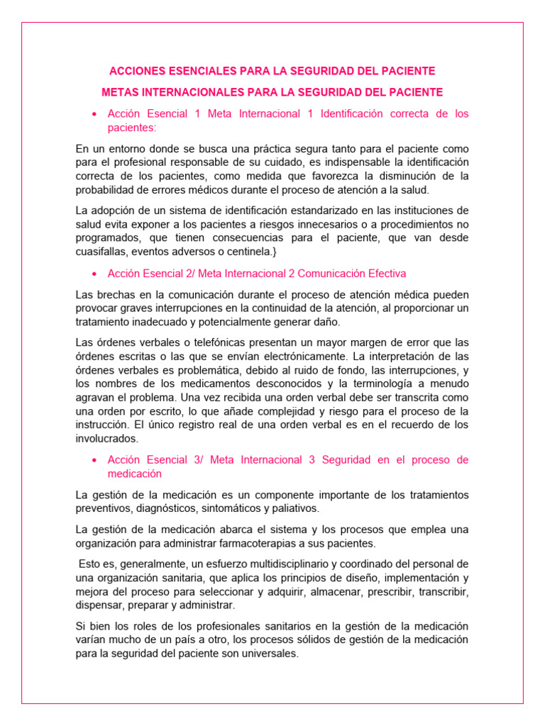 Acciones Esenciales para la Seguridad del Paciente | PDF | Seguridad ...