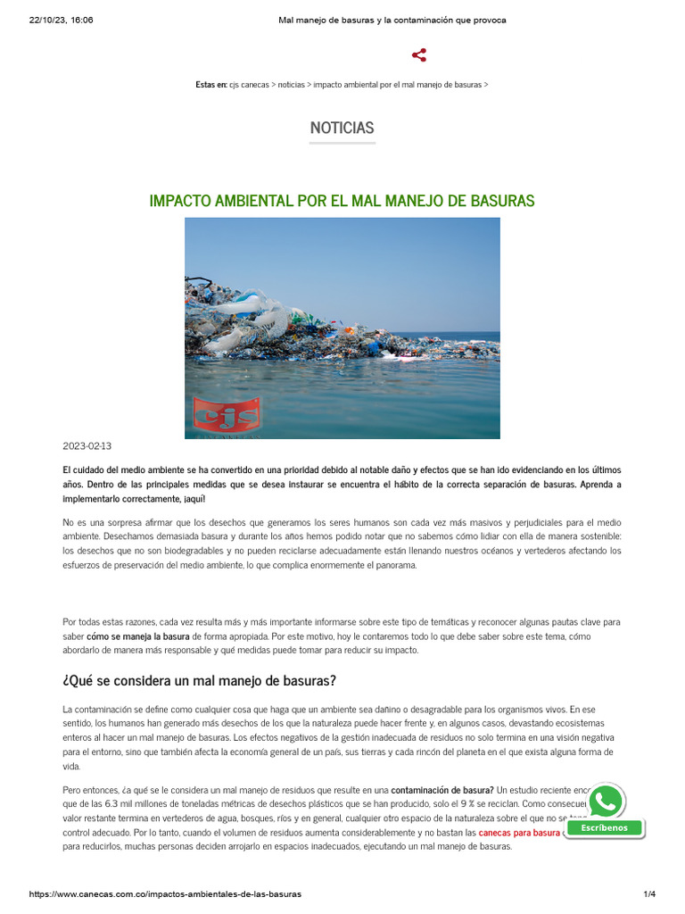 Impacto del Mal Manejo de Basuras | PDF | Residuos | Contaminación