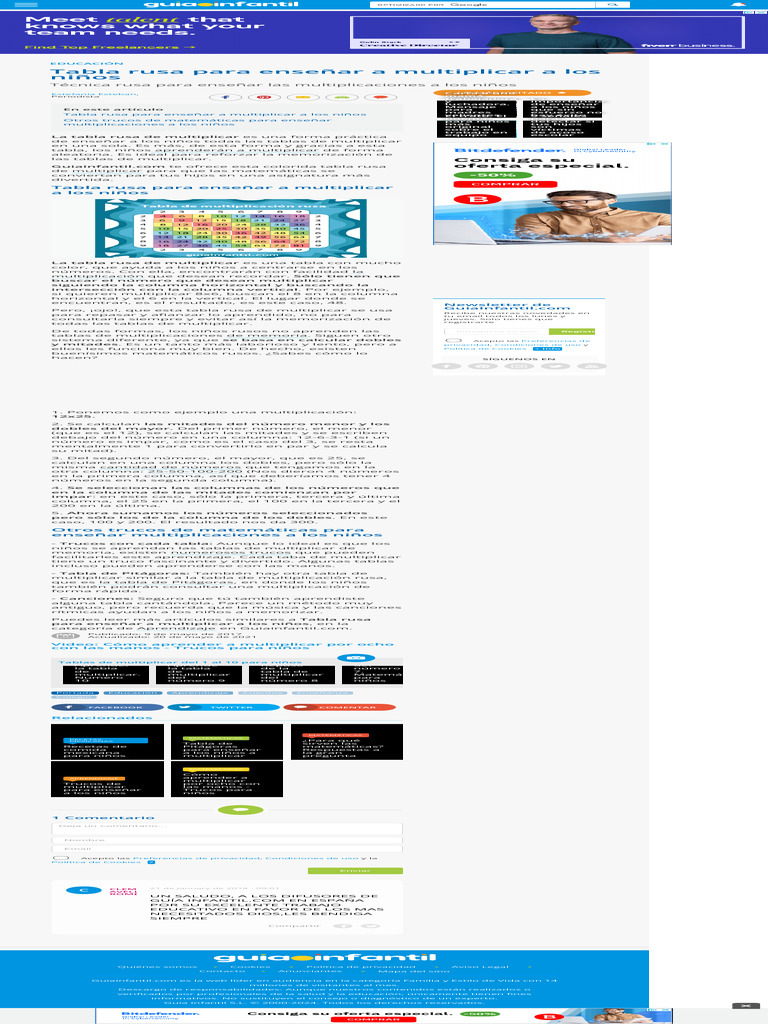 Tabla rusa para enseñar a multiplicar a los niños PDF
