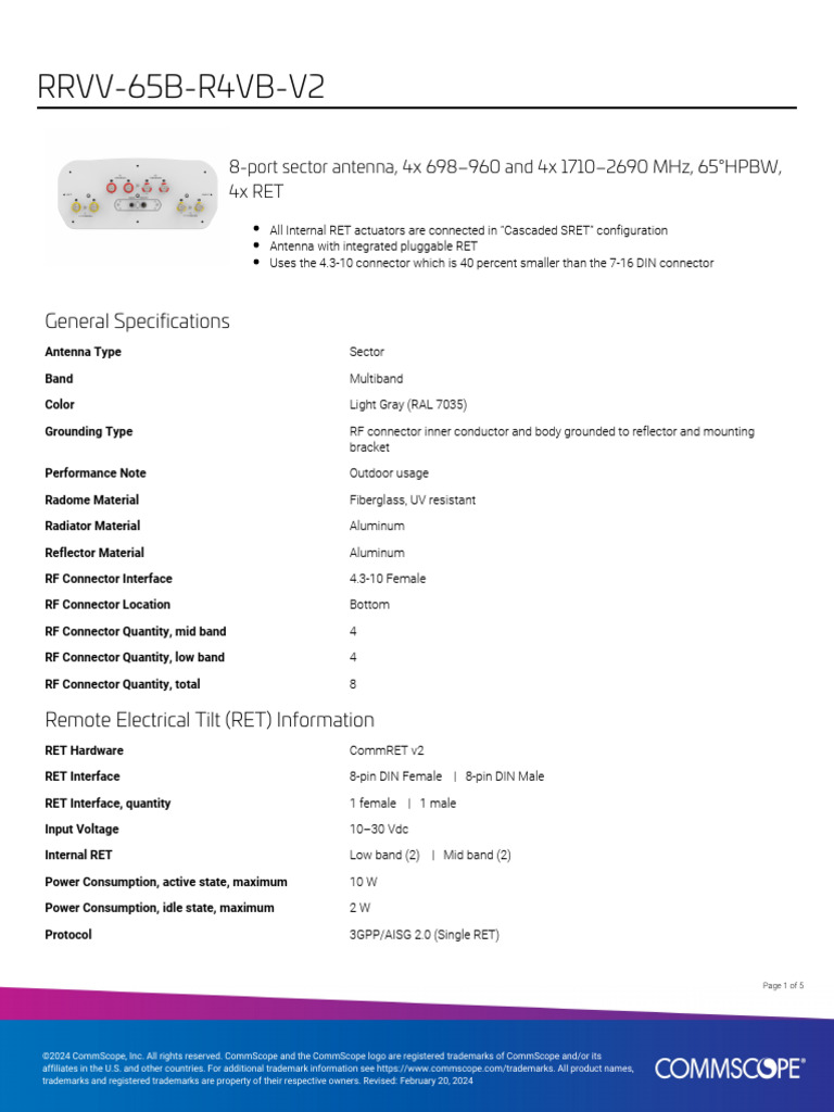 RRVV-65B-R4VB-V2 Antenna Specifications | PDF | Antenna (Radio) | Radio ...