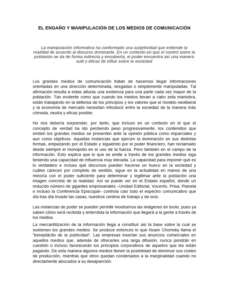 Manipulación en los Medios de Comunicación | PDF | Estado (política ...