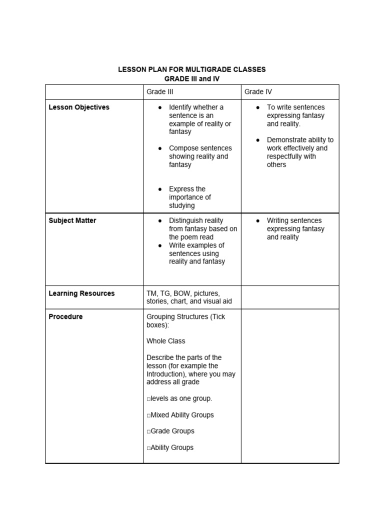 Lesson Plan For Multigrade Classes | Download Free PDF | Lesson Plan ...