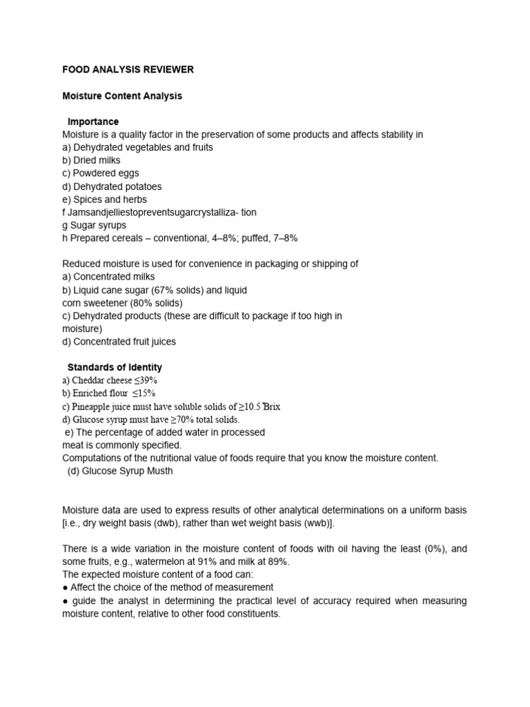 Moisture Content Analysis in Food | PDF | Precipitation (Chemistry ...