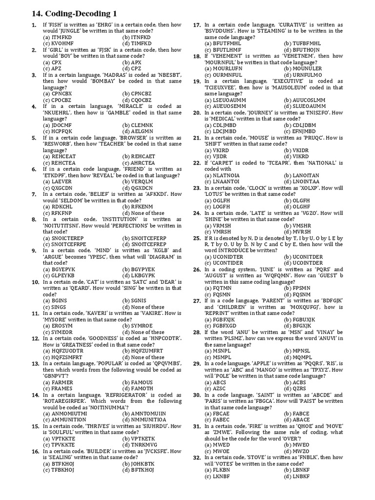 Coding Decoding 1 | PDF | Communication | Cognition