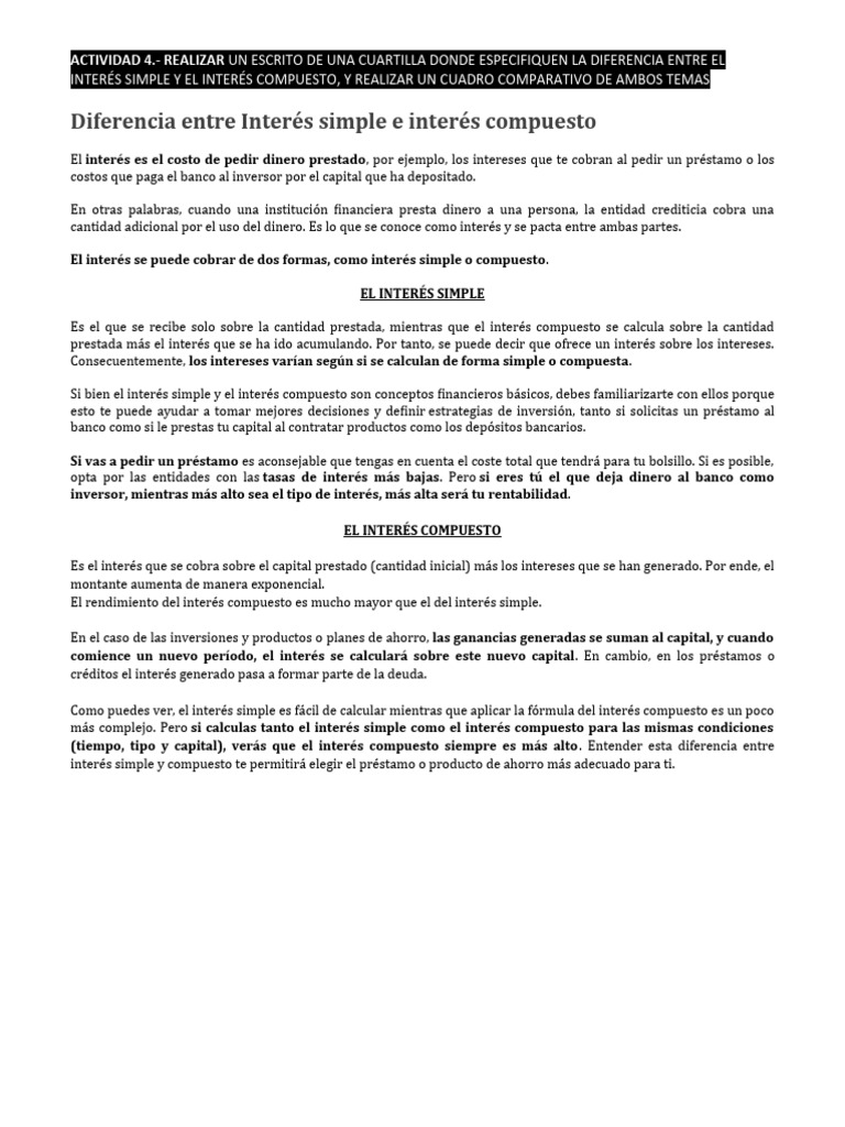 Diferencias entre interés simple y compuesto | PDF | Interés | Interés ...