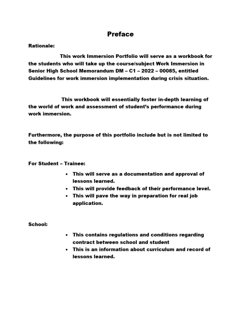 Senior High Work Immersion Guide | PDF | Career & Growth | Finance ...