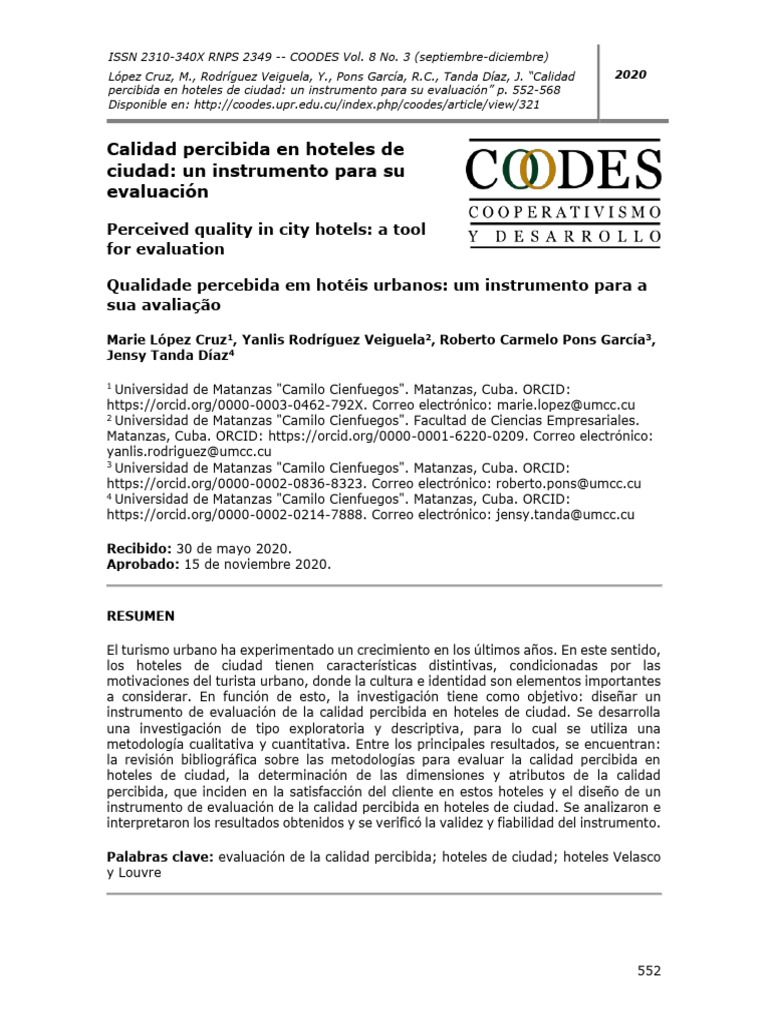 Calidad Percibida en Hoteles de | PDF | Hotel | Calidad (comercial)