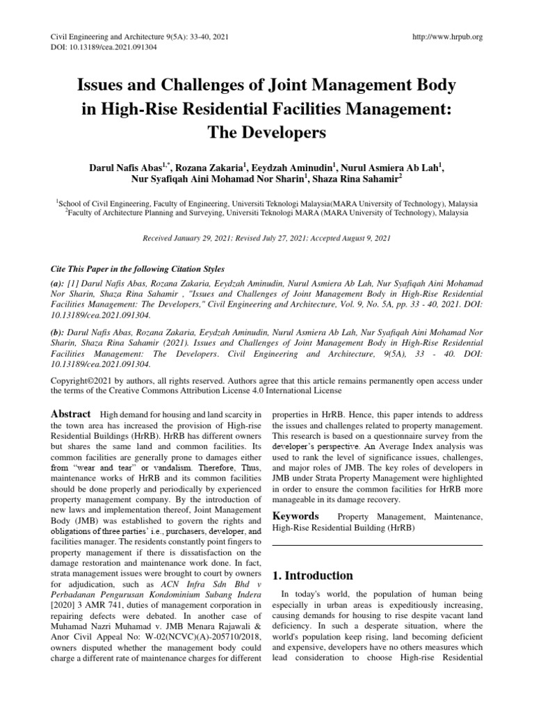Issues and Challenges of Joint Managemen | PDF | Property Management ...