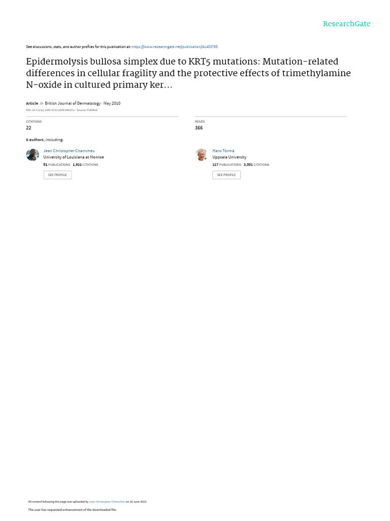 Epidermolysis Bullosa Simplex Due To KRT5 Mutation | PDF | Dna ...