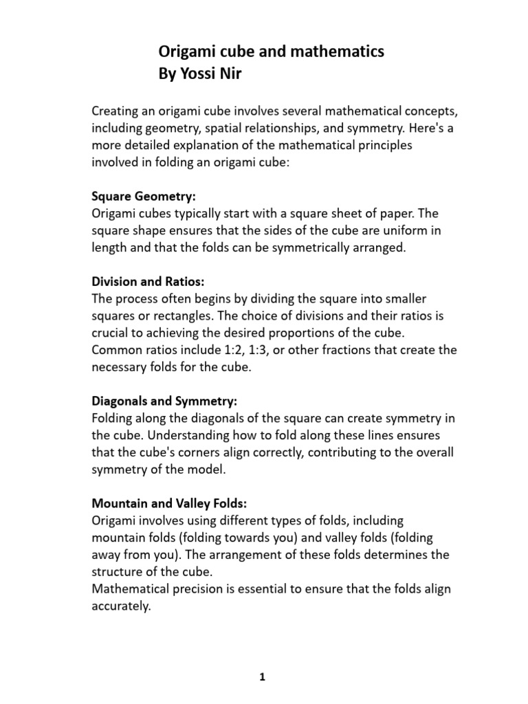 Origami Cube and Mathematics | PDF | Origami | Geometry