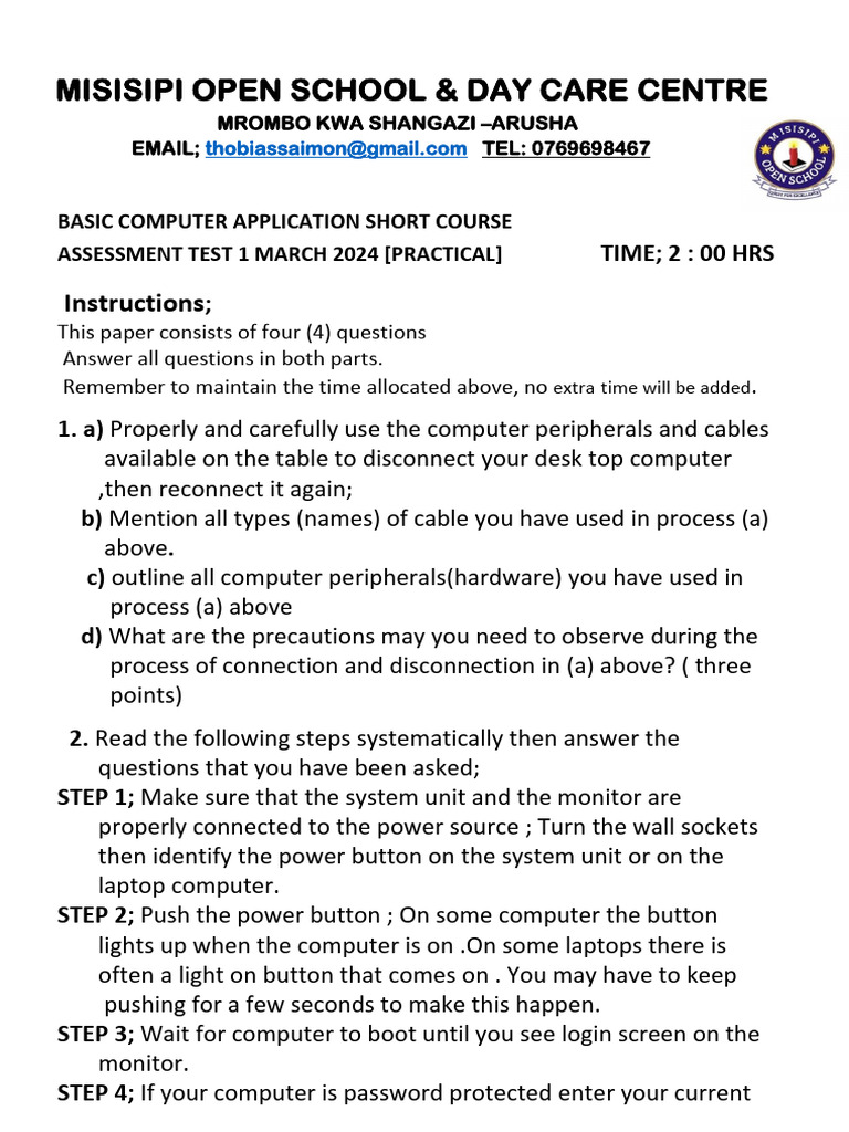 Computer Assesment Test 1 PRACTICAL | PDF | Desktop Computer | Password