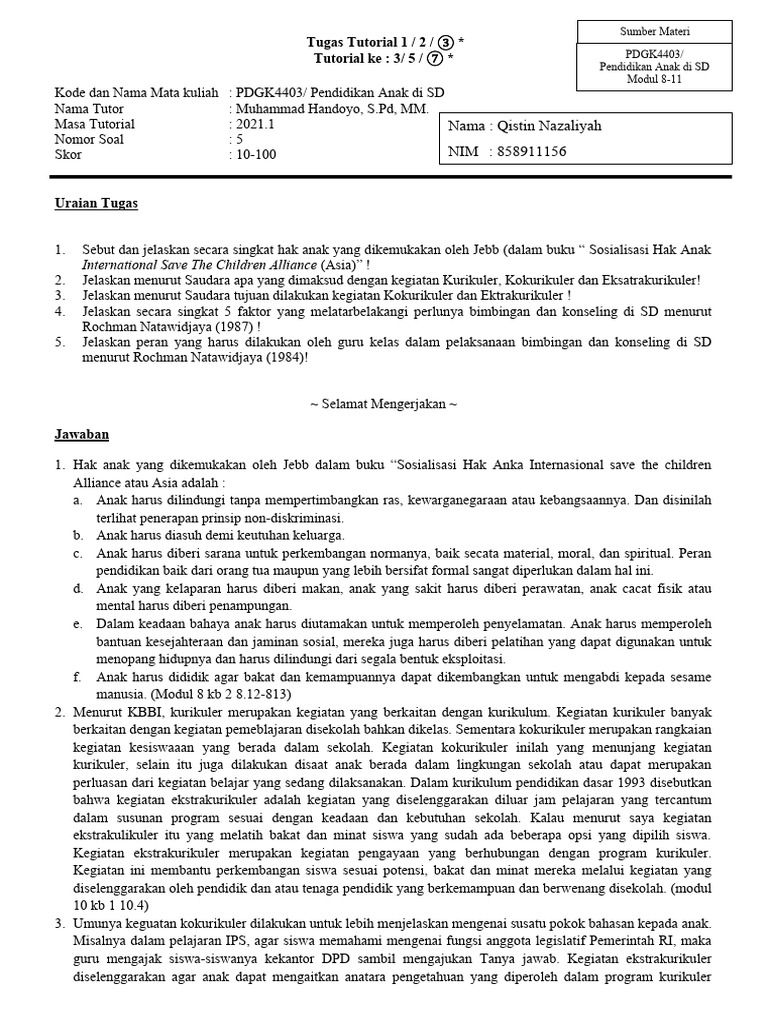 Hak Anak dan Bimbingan di SD | PDF