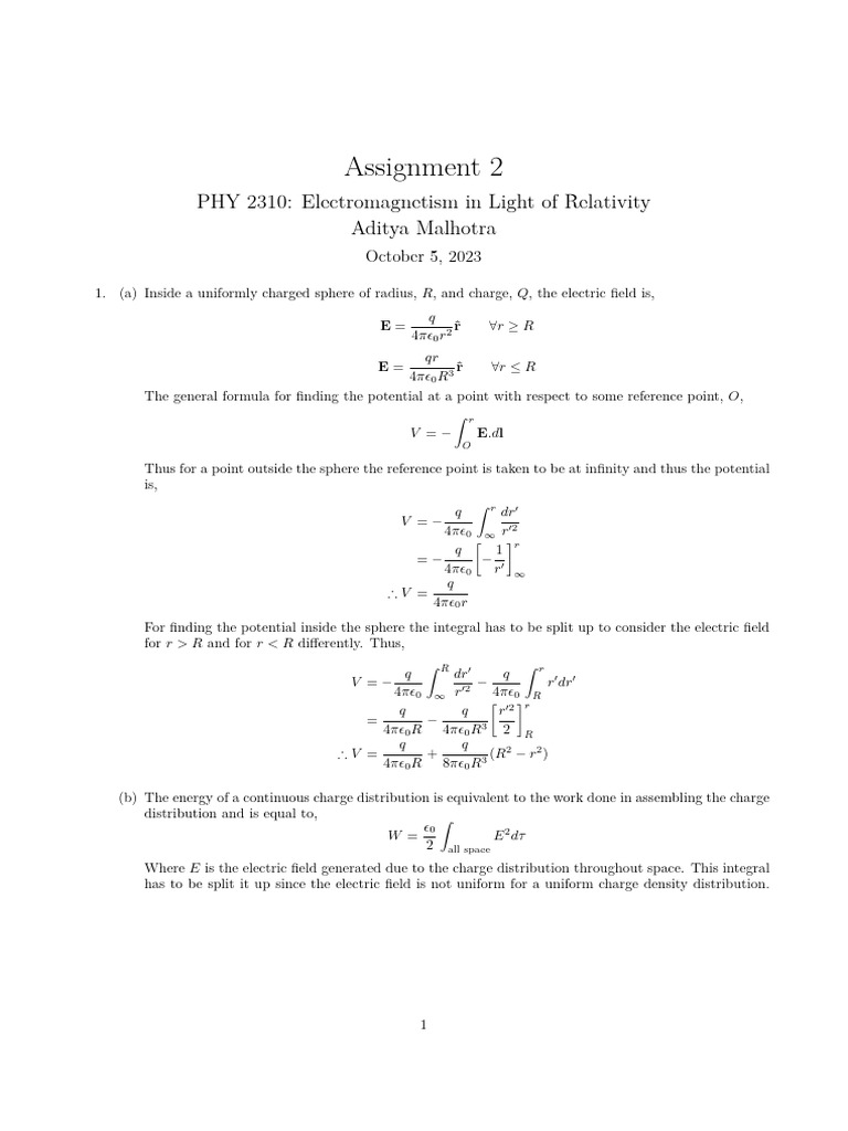 Assignment2 Solutions | PDF | Physics | Theoretical Physics