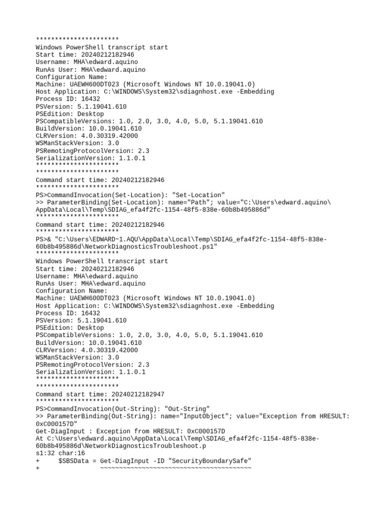 PowerShell Transcript - UAEWH600DT023.yWJzL1g4.20240212182946 | PDF ...