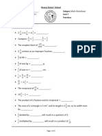 6th Grade Unit 7 (Fractions) Worksheet