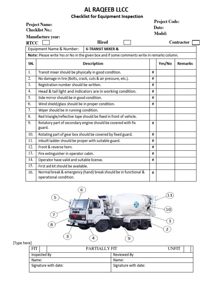 Equipment Inspection Checklist Template | PDF | Wheeled Vehicles | Vehicles