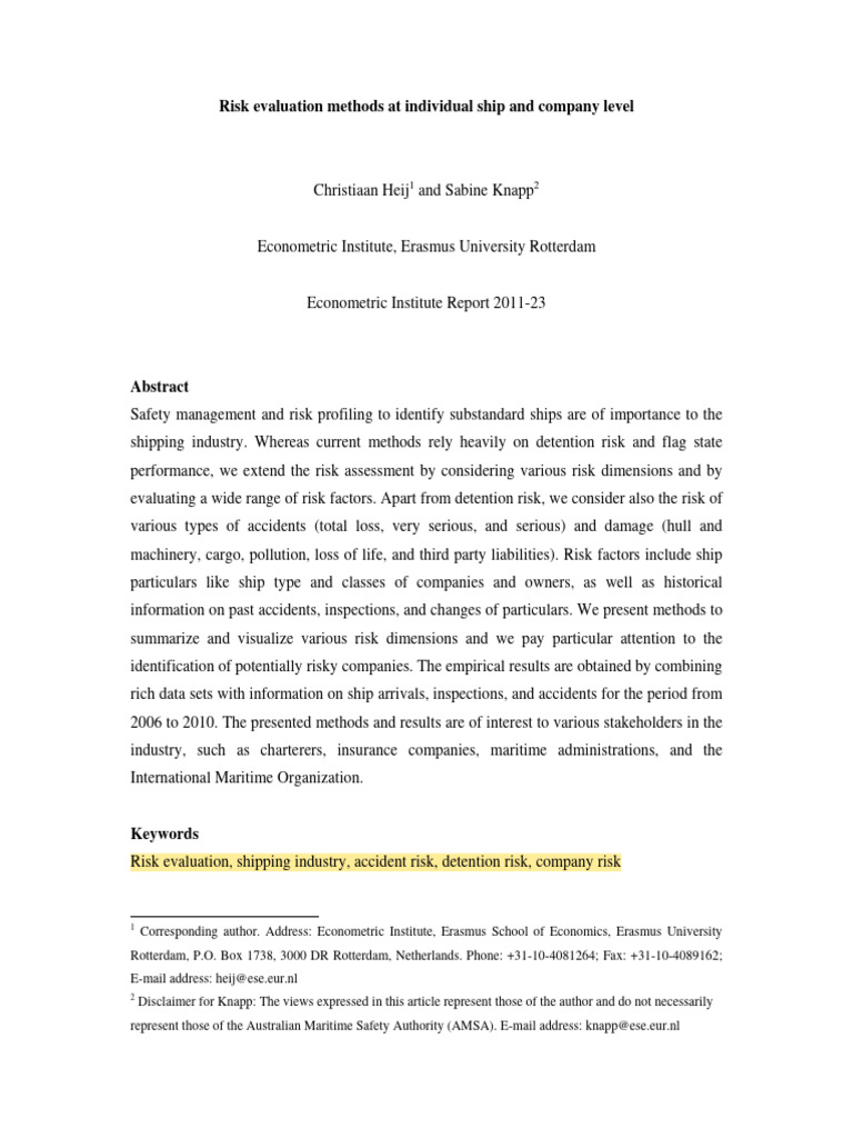 Risk Evaluation Methods at Individual SH | PDF | Risk | P Value