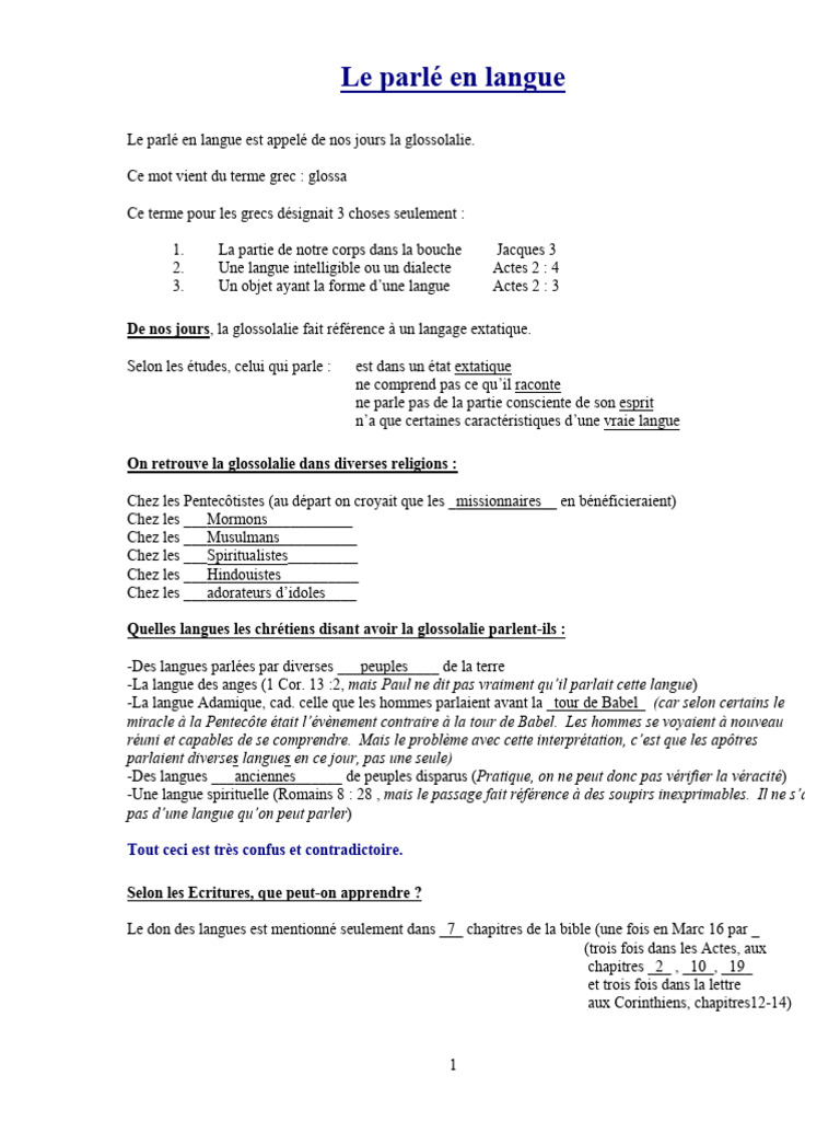 La glossolalie : Définition et contexte biblique | PDF | Dieu | Paul l ...