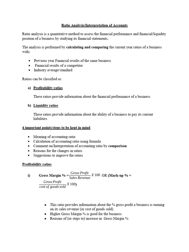 Ratio Analysis Notes Download Free Pdf Inventory Gross Margin