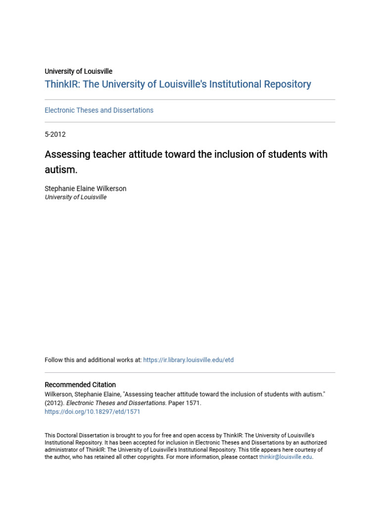 Assessing Teacher Attitude Toward The Inclusion of Students With | PDF ...