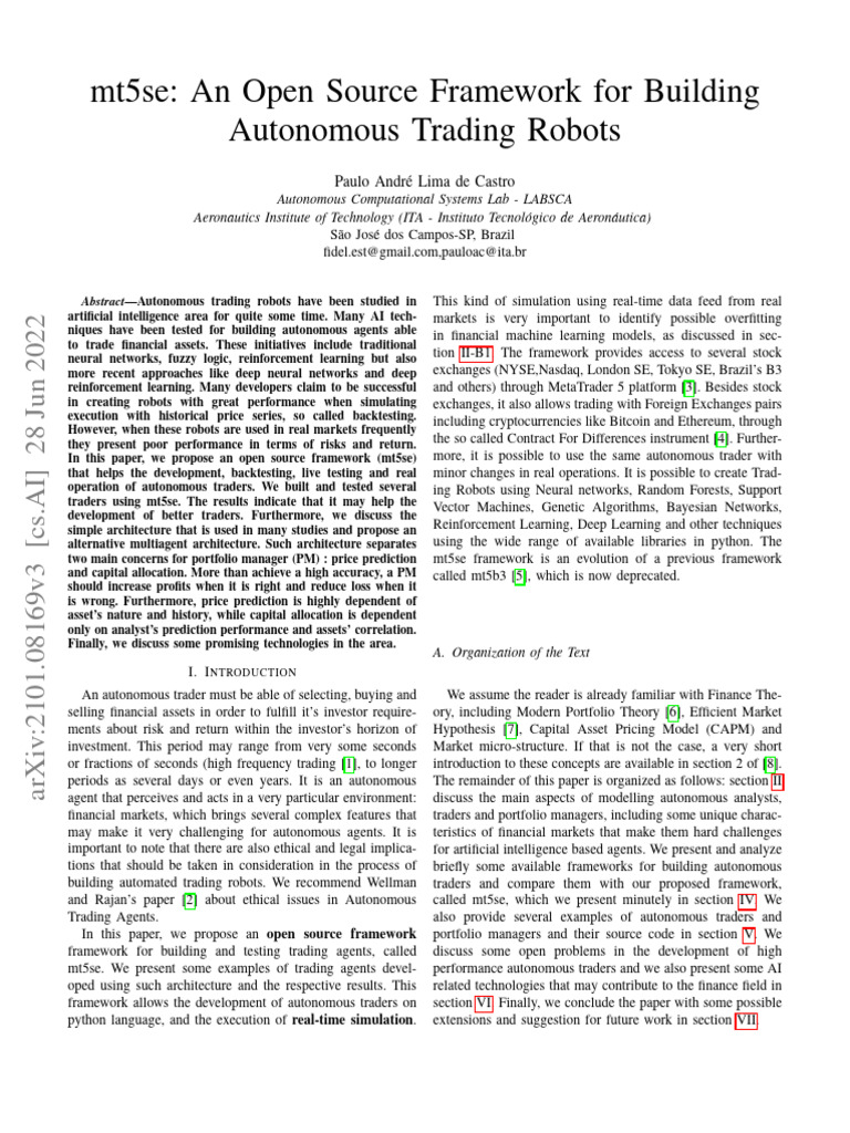 MT5SE: Open Source Trading Framework | PDF | Modern Portfolio Theory ...