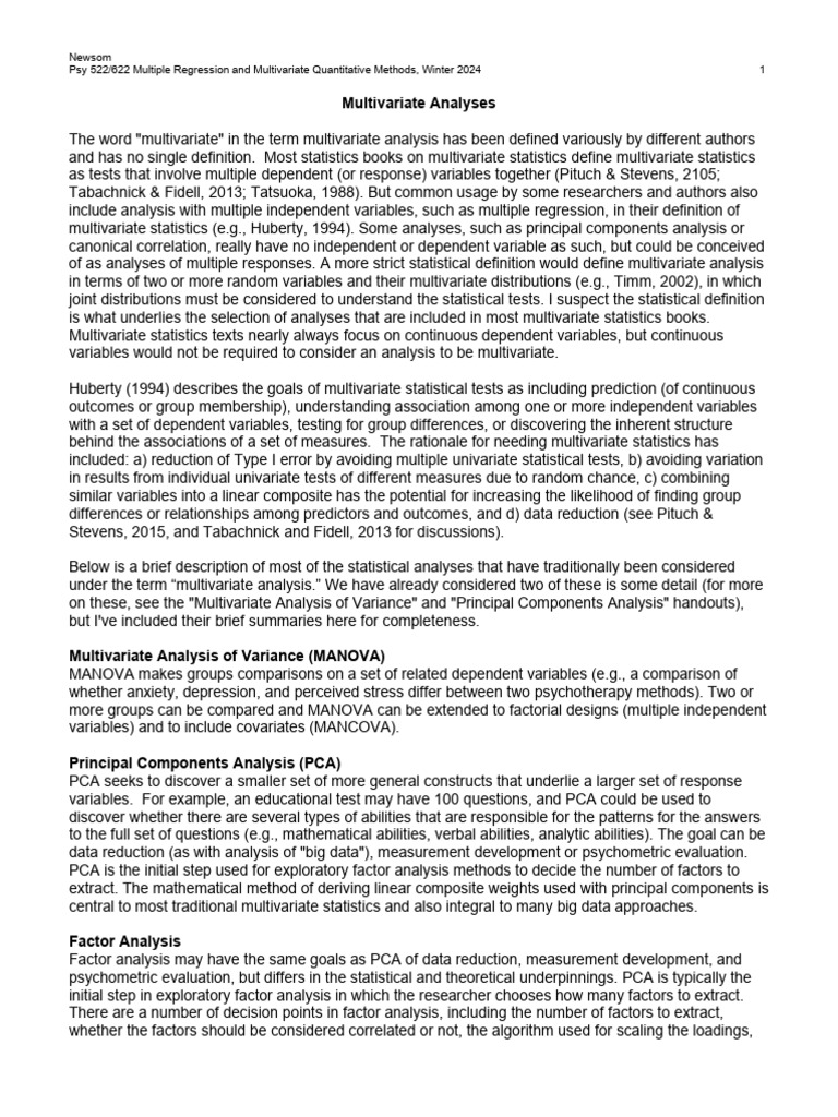 Multivariate Analysis Techniques Overview | PDF | Data Analysis ...