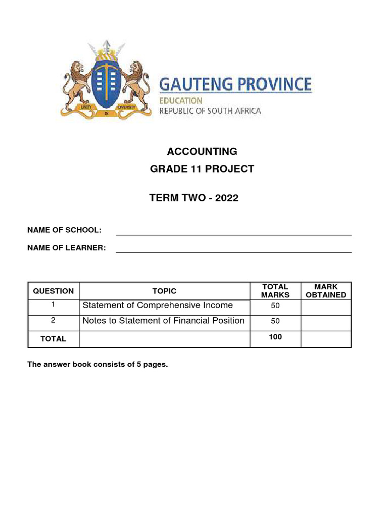 Grade 11 Accounting Project Term 2 2022 | PDF | Income | Net Income