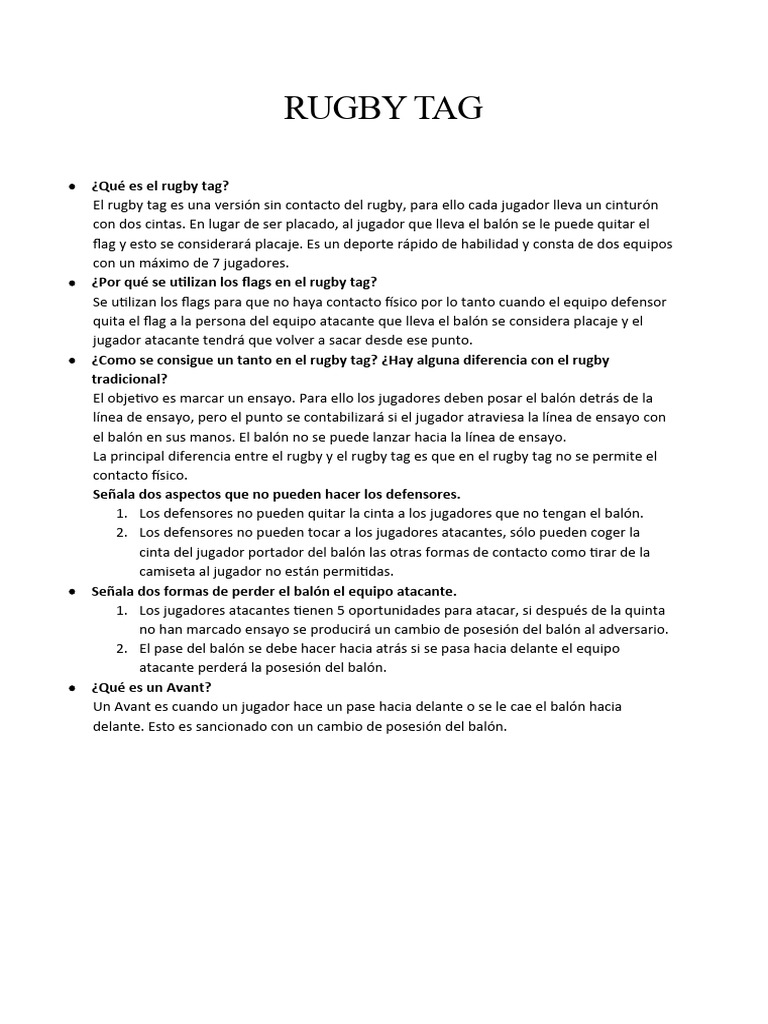 Rugby Tag Ma | PDF