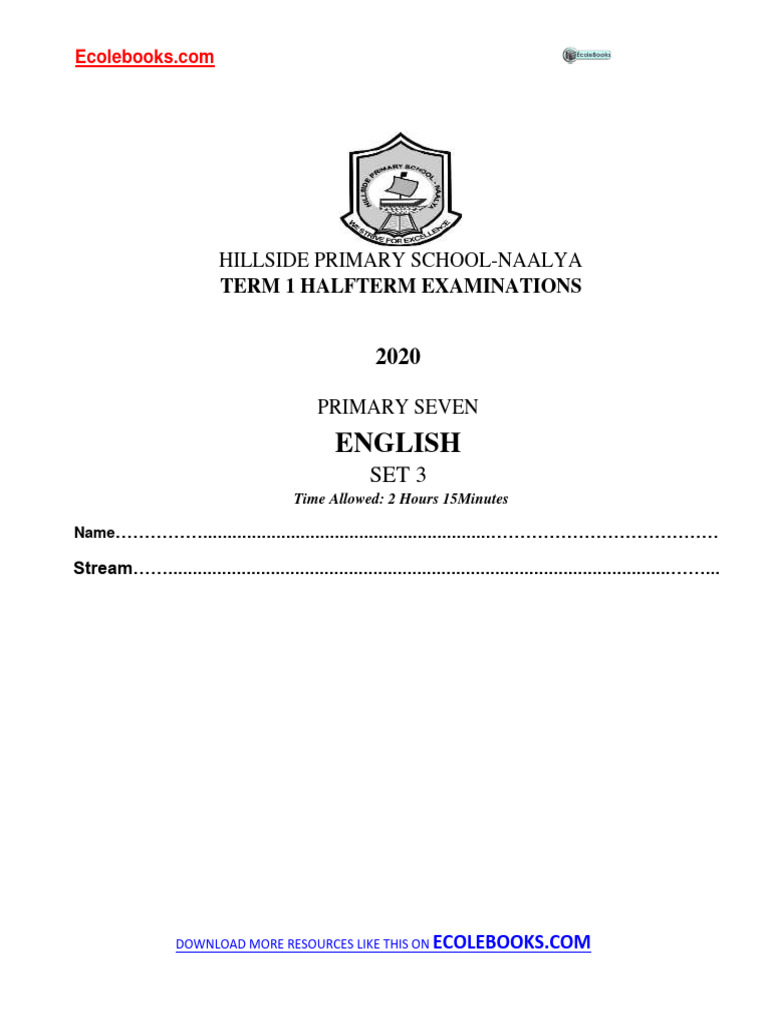 Primary Seven English Exam Paper | PDF | Sheep | Sewing