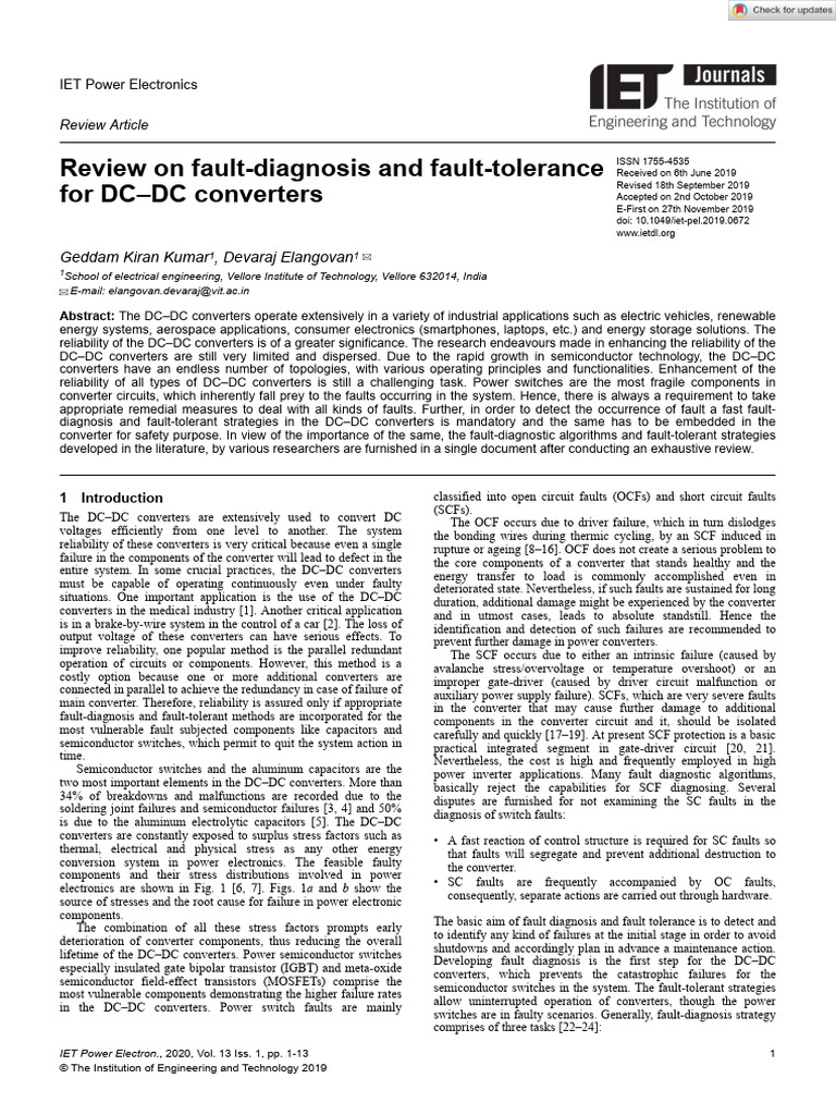 IET Power Electronics - 2020 - Kumar - Review On Fault Diagnosis and ...