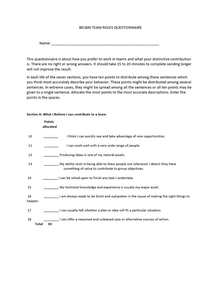Belbins Team Roles | PDF | Thought | Cognitive Psychology