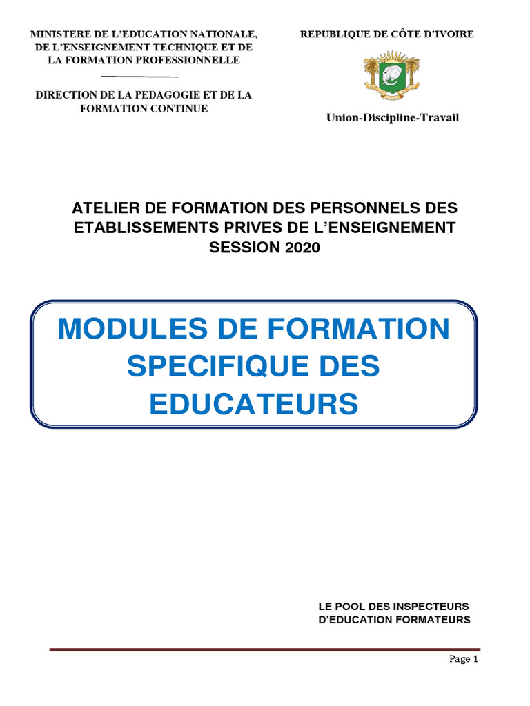 Formation des éducateurs en Côte d'Ivoire | PDF | Adolescence | Enseignants