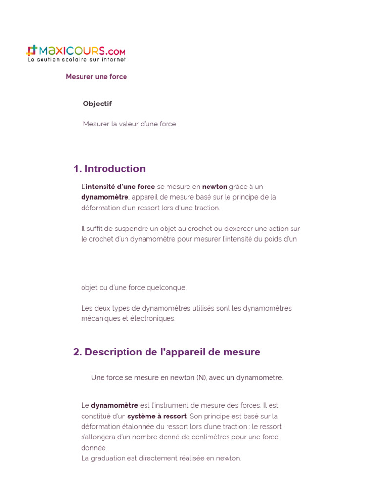 Mesurer la force avec un dynamomètre | PDF | Obliger | Grandeur physique