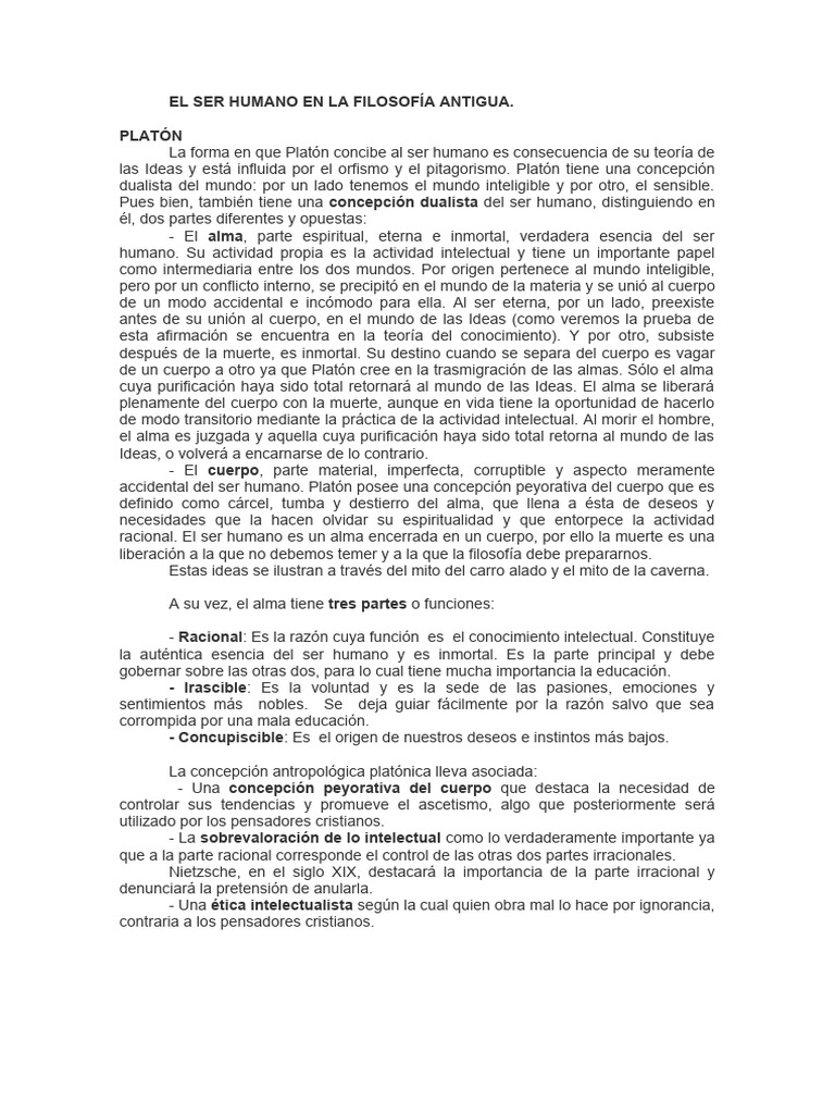El Ser Humano En La Filosofía Antigua Pdf Alma Platón