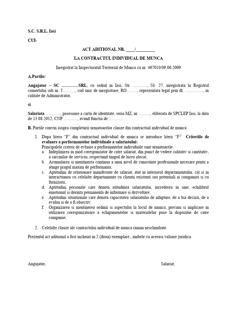 Act Aditional Criterii de Evaluare | PDF