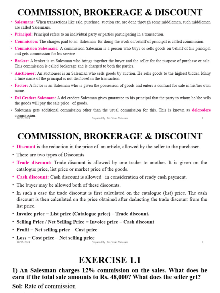 Commission, Discount & Brokerage | PDF | Discounts And Allowances | Sales