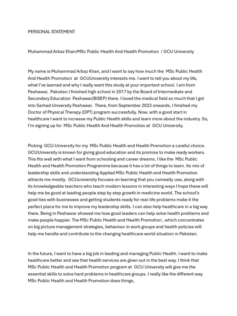 Gcu University Statment Pdf Health Care Public Health