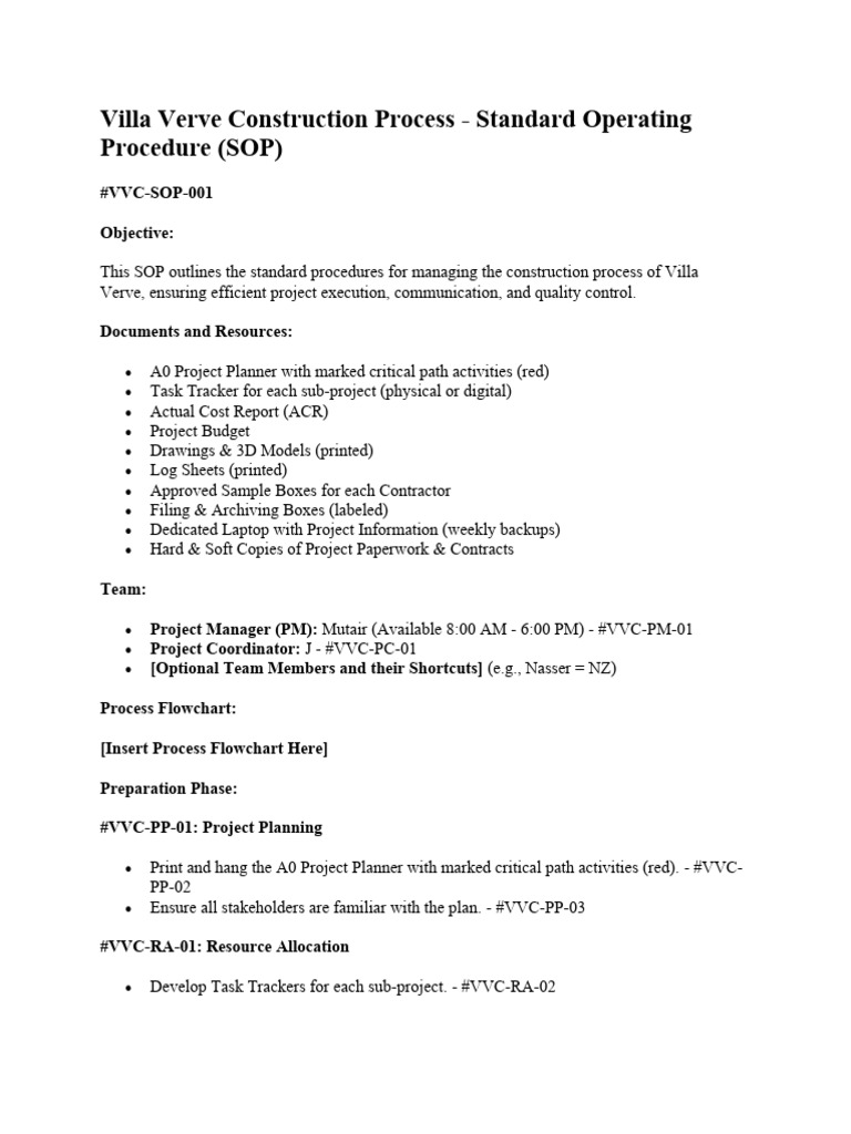 Villa Verve Construction SOP | PDF | Information Technology | Computing