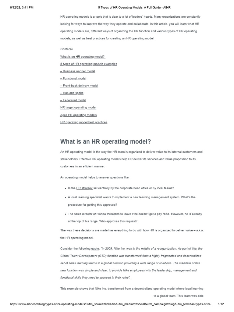 5 Types of HR Operating Models Explained | PDF | Business Model ...