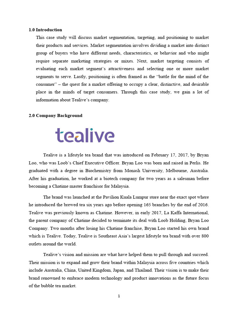 Tealive Market Segmentation Case Study | PDF | Brand | Market Segmentation